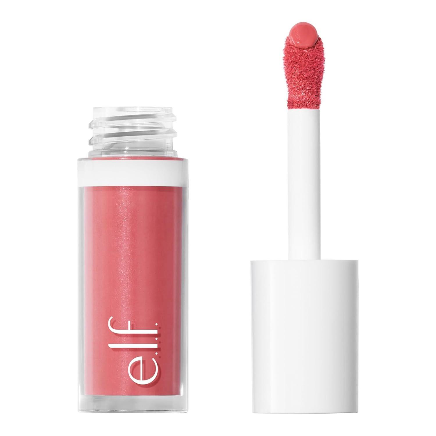A small bottle of e.l.f. Camo Liquid Blush in Cheeky Lychee with a rounded grooved doe-foot applicator, shown against a plain background